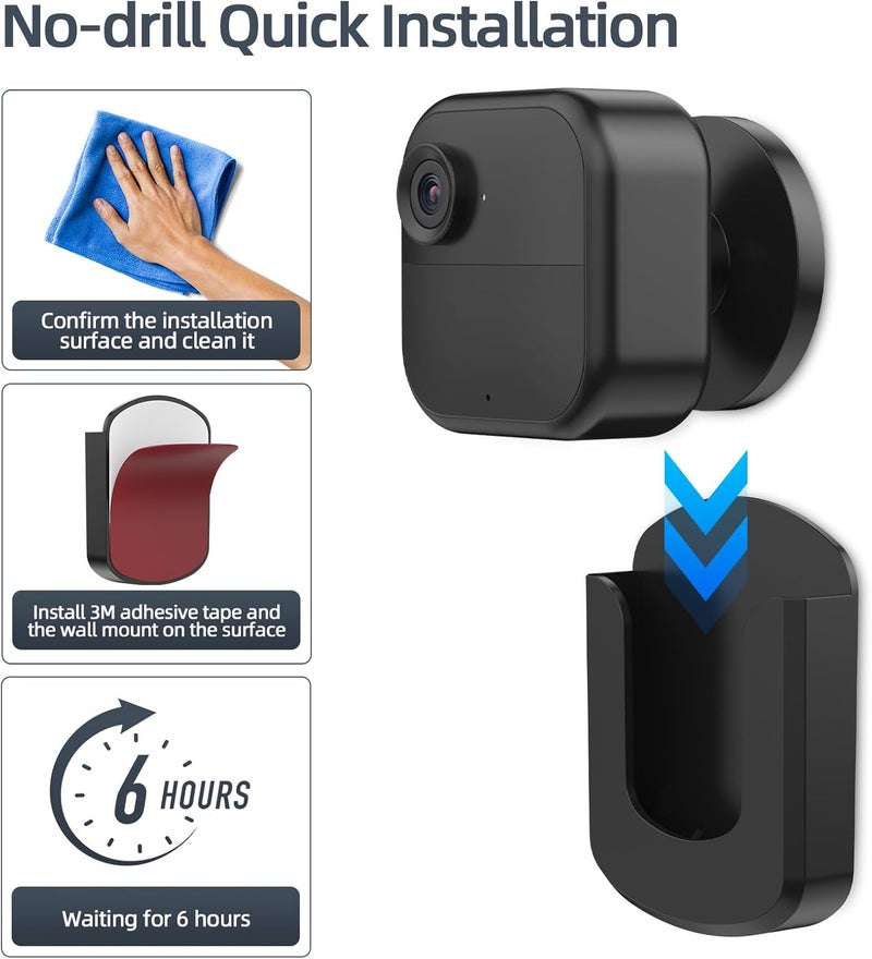 HOGEE 3 Pack Blink Camera No Drilling No Screws Wall Mount Bracket, Adhesive Blink Outdoor Camera Mount for Blink Outdoor 4 /Blink Mini/Mini 2 /Blink Indoor Cameras, Easy to Install (Black) - Image 5